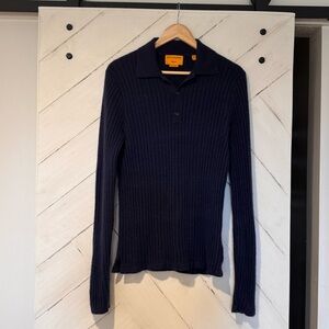 Navy Ribbed Women's Sweater - Guest In Residence Cashmere Sweater